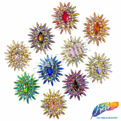 Fancy Sunburst Flower Medallion Rhinestone Applique, YH-510