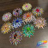 Fancy Sunburst Flower Medallion Rhinestone Applique, YH-510