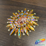 Fancy Sunburst Flower Medallion Rhinestone Applique, YH-510