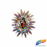 Fancy Sunburst Flower Medallion Rhinestone Applique, YH-510