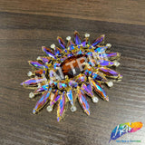 Fancy Sunburst Flower Medallion Rhinestone Applique, YH-510