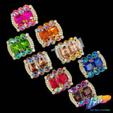 Fancy Rounded Rectangle Rhinestone Medallion Applique, YH-525