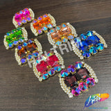 Fancy Rounded Rectangle Rhinestone Medallion Applique, YH-525