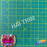 Fancy Rounded Rectangle Rhinestone Medallion Applique, YH-525