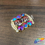 Fancy Rounded Rectangle Rhinestone Medallion Applique, YH-525