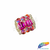 Fancy Rounded Rectangle Rhinestone Medallion Applique, YH-525