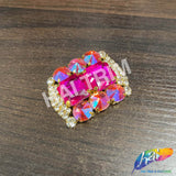 Fancy Rounded Rectangle Rhinestone Medallion Applique, YH-525