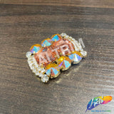 Fancy Rounded Rectangle Rhinestone Medallion Applique, YH-525