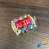 Fancy Rounded Rectangle Rhinestone Medallion Applique, YH-525