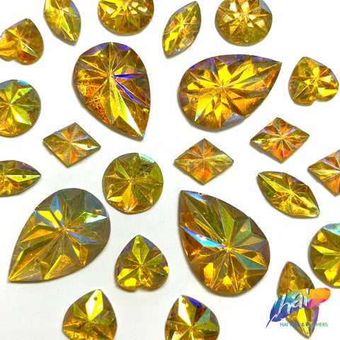 Yellow AB Carved Textured Resin Stones