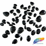 7x15mm Black Cateye Sew-on Rhinestone w/ Metal Setting