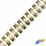1/2" Gold Rectangle Plastic Stud Trim w/ Rhinestones, PST-048