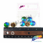 15mm Blue Green Round Sew-on Rhinestones w/ Metal Setting (7 pieces)