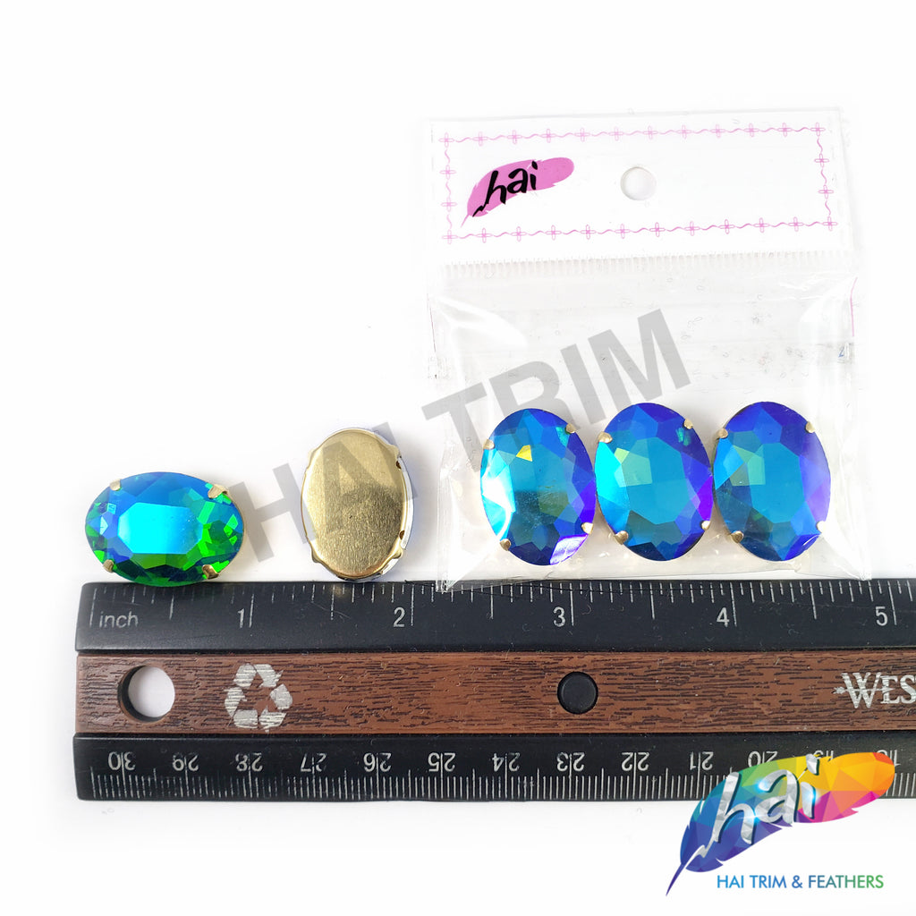 18x25mm Blue Green Oval Sew-on Rhinestones w/ Metal Setting (5 pieces) –  Hai Trim & Feathers