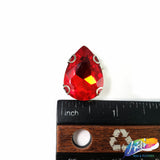 18x25mm Red Teardrop Sew-on Rhinestone w/ Metal Setting