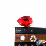 18x25mm Red Teardrop Sew-on Rhinestone w/ Metal Setting