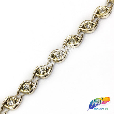 3/8" Gold Spiral Plastic Stud Trim w/ Rhinestones, PST-074