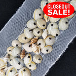 CLOSEOUT! 5 yards Antique Shell Beaded Trim on White Mesh , COT-004