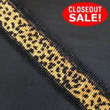 CLOSEOUT! 5 yards Gold Lt Gold Cheetah Print Pleated Trim with Black Lace Edge , COT-049