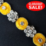 CLOSEOUT! 5 yards of Yellow Embroidered Rhinestone Trim, COT-001