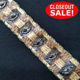 CLOSEOUT! 5 yards Gunmetal Stones on Beige Brown Tape with Embroidered Edge , COT-040
