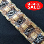 CLOSEOUT! 5 yards Gunmetal Stones on Beige Brown Tape with Embroidered Edge , COT-040