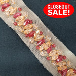 CLOSEOUT! 5 yards Red and Peach Acrylic Stones on Peach Mesh , COT-022