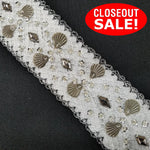CLOSEOUT! 5 yards Gunmetal Stones Silver Sequins on Silver Glitter White Mesh  , COT-041