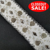 CLOSEOUT! 5 yards Gunmetal Stones Silver Sequins on Silver Glitter White Mesh  , COT-041