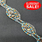 CLOSEOUT! 12 yards Gold Turquoise Beads Gold Sequins on Clear Gel Backing , COT-042