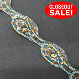 CLOSEOUT! 12 yards Gold Turquoise Beads Gold Sequins on Clear Gel Backing , COT-042