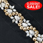 CLOSEOUT! 5 yards Silver Gold Stones Trim on Black Mesh , COT-021