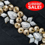 CLOSEOUT! 5 yards Silver Gold Stones Trim on Black Mesh , COT-021
