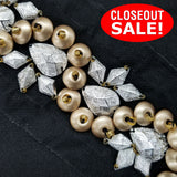 CLOSEOUT! 5 yards Silver Gold Stones Trim on Black Mesh , COT-021