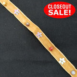 CLOSEOUT! 6.5 yards Assorted Flower Shape Sequins on Camel Color Velvet Ribbon , COT-047