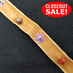 CLOSEOUT! 6.5 yards Assorted Flower Shape Sequins on Camel Color Velvet Ribbon , COT-047