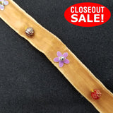 CLOSEOUT! 6.5 yards Assorted Flower Shape Sequins on Camel Color Velvet Ribbon , COT-047