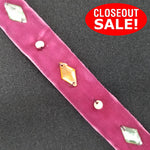 CLOSEOUT! 6 yards Stones and Beads on Burgundy Pink Velvet Ribbon , COT-048