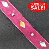 CLOSEOUT! 6 yards Stones and Beads on Burgundy Pink Velvet Ribbon , COT-048