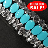 CLOSEOUT! 5.5 yards Clear Turquoise Beads Trim on Black Felt Backing , COT-162