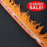 CLOSEOUT! 5 yards Pink AB Sequins Trim Edge Orange Yarn Fringe , COT-140