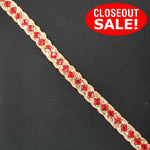 CLOSEOUT! 5 yards Red Stones Gold Sequins Braid Trim , COT-233