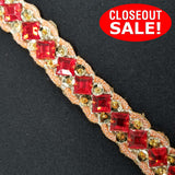CLOSEOUT! 5 yards Red Stones Gold Sequins Braid Trim , COT-233