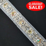 CLOSEOUT! 4.5 yards Gold Silver Sequins Stones Beaded Trim on Black or White Mesh, COT-237