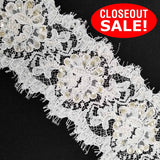 CLOSEOUT! 5.5 yards Ivory Sequins Pearls Eyelash Lace Trim , COT-280