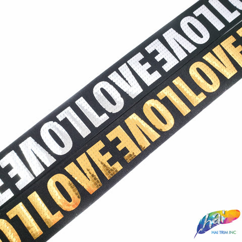 1 1/2" LOVE Metallic Sequins Elastic, EST-002