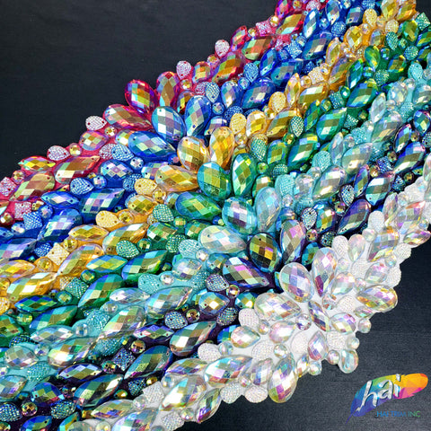 Color AB Resin Stone Motif Belt Applique, NAS-026