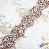 1 3/4" Rose Gold Pearl Beaded Crystal Rhinestone Trim (sold by yard piece), BRT-040