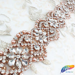 1 3/4" Rose Gold Pearl Beaded Crystal Rhinestone Trim (sold by yard piece), BRT-040
