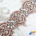 1 3/4" Rose Gold Pearl Beaded Crystal Rhinestone Trim (sold by yard piece), BRT-040